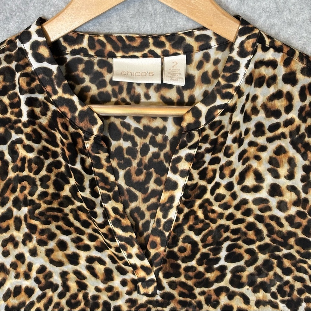 Chico’s Tula Layered Lagenlook Tunic Blouse Top-Animal Print-Women Size Large